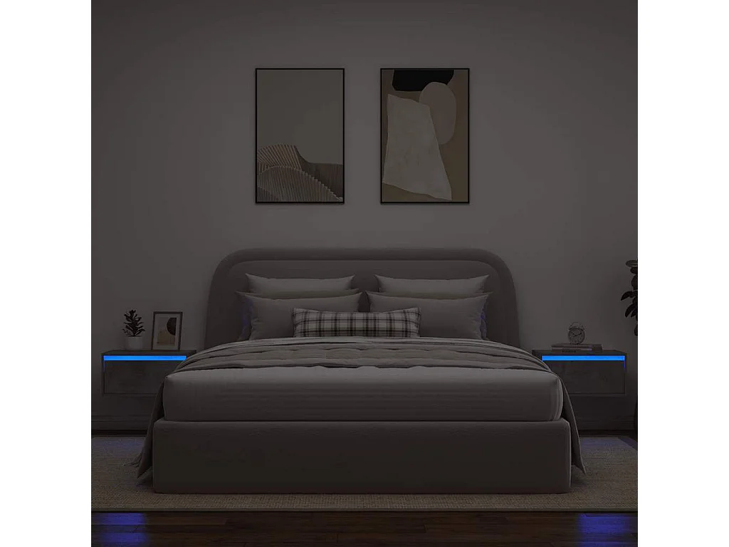 Wand-Nachttische mit LED-Leuchten 2 Stk. Betongrau