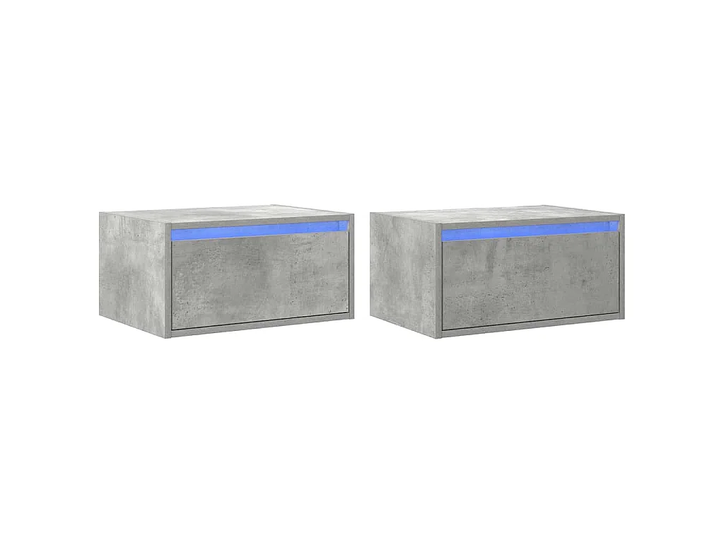 Mesas de cabeceira de parede c/ luzes LED 2pcs cinzento cimento