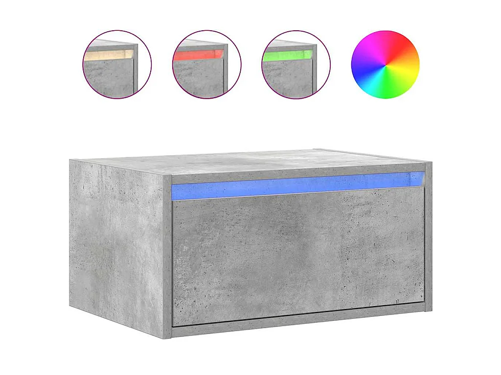 Mesas de cabeceira de parede c/ luzes LED 2pcs cinzento cimento