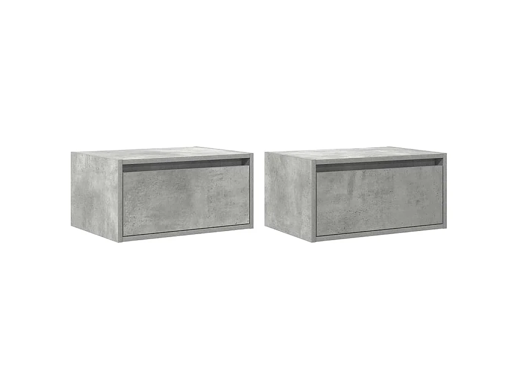 Tables de chevet murales avec lumières LED 2 pcs gris béton