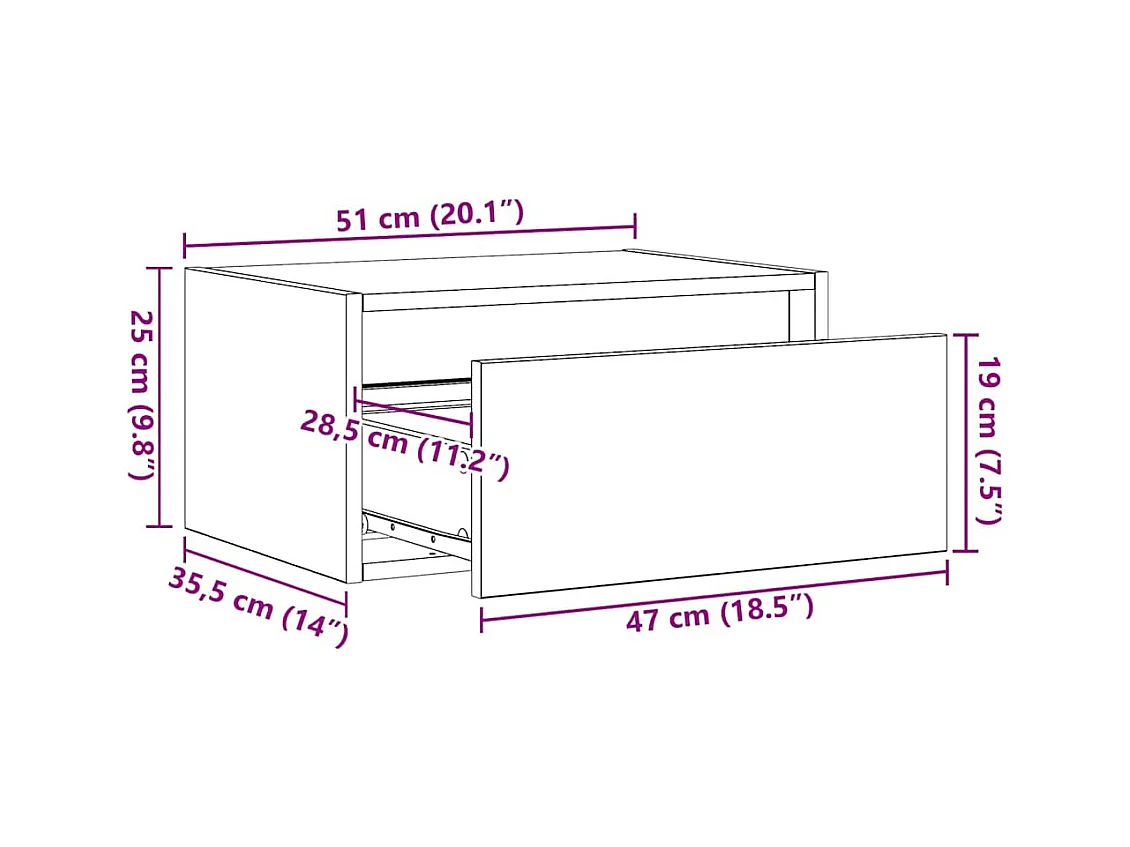 Table de chevet murale avec lumières LED blanc