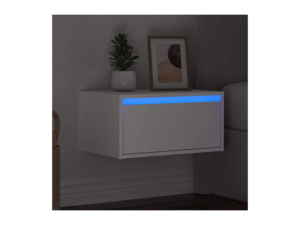 Table de chevet murale avec lumières LED blanc