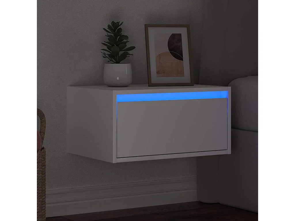 Wand-Nachttisch mit LED-Leuchten Weiß