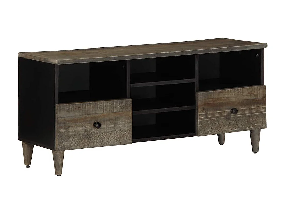Meuble TV noir 100x33x46 cm bois massif de manguier