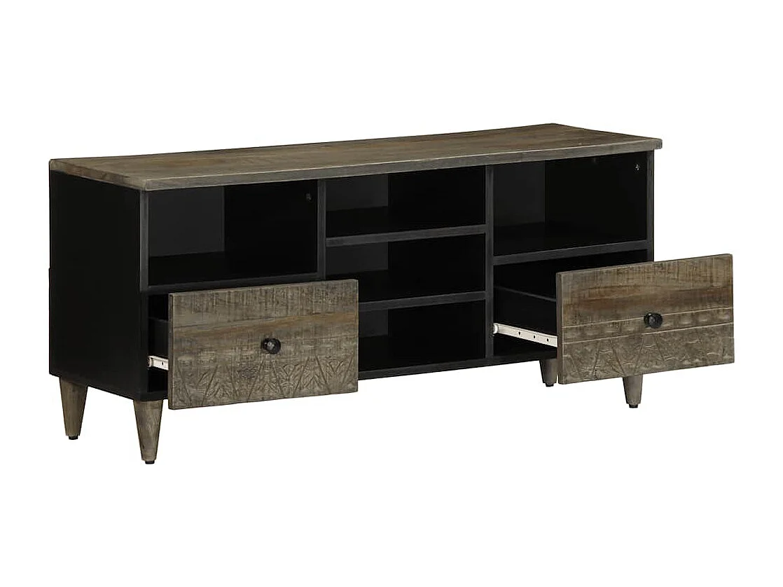 Meuble TV noir 100x33x46 cm bois massif de manguier