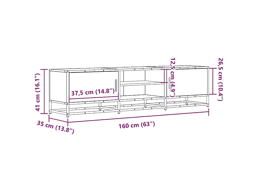Mobile TV Grigio Sonoma 160x35x41cm Legno Multistrato e Metallo