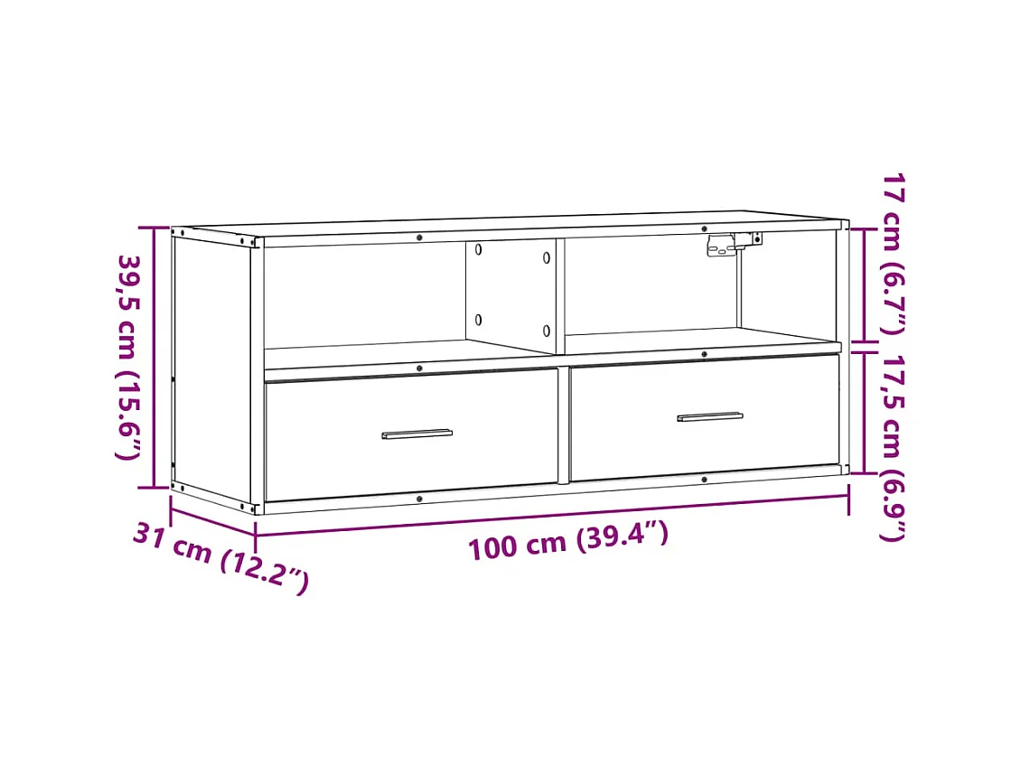 Meuble TV noir 100x31x39,5 cm bois d'ingénierie et métal