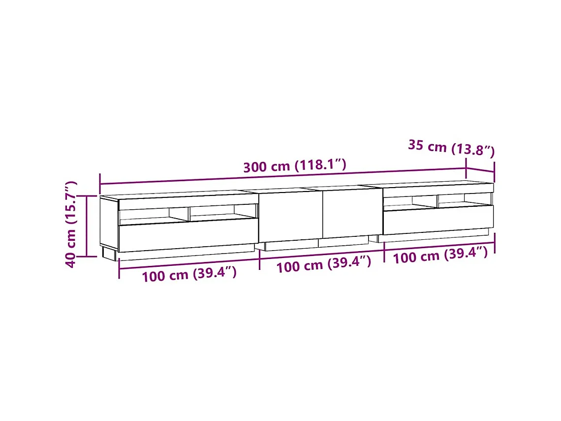Mobile Porta TV con LED Artigianale 300x35x40 cm Multistrato