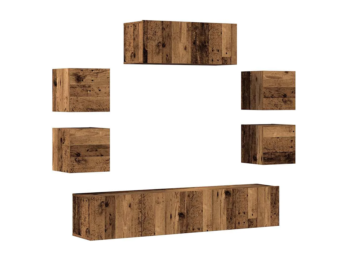 7-tlg. TV-Schrank-Set Wandmontage Altholz-Optik Holzwerkstoff