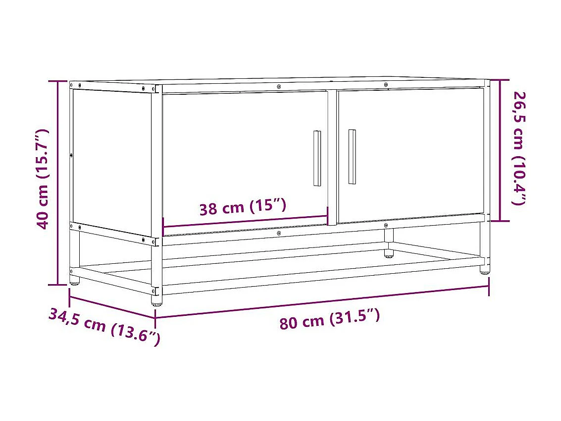 Meuble TV chêne fumé 80x34,5x40 cm bois d'ingénierie et métal