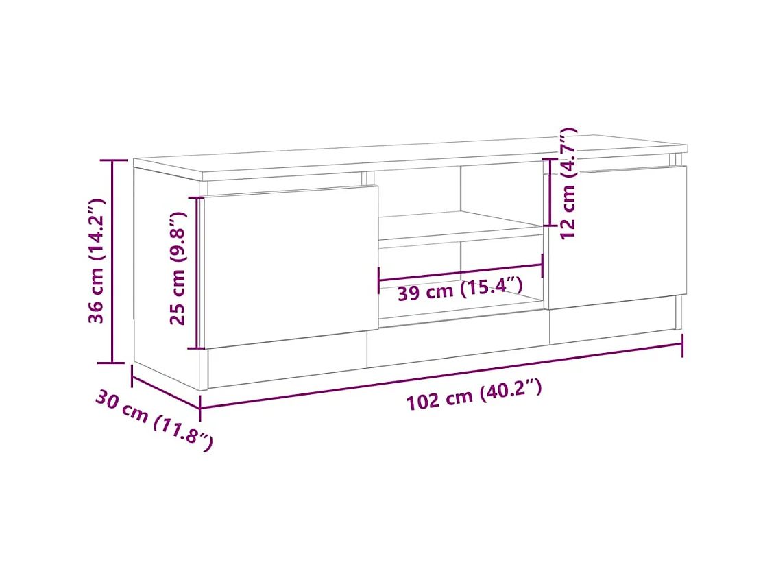 Tv-meubel 102x30x36 cm bewerkt hout artisanaal eikenkleur