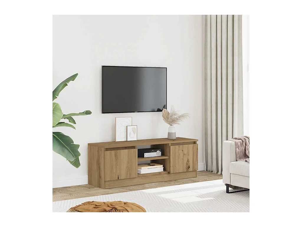 Meuble TV chêne artisanal 102x30x36 cm bois d'ingénierie