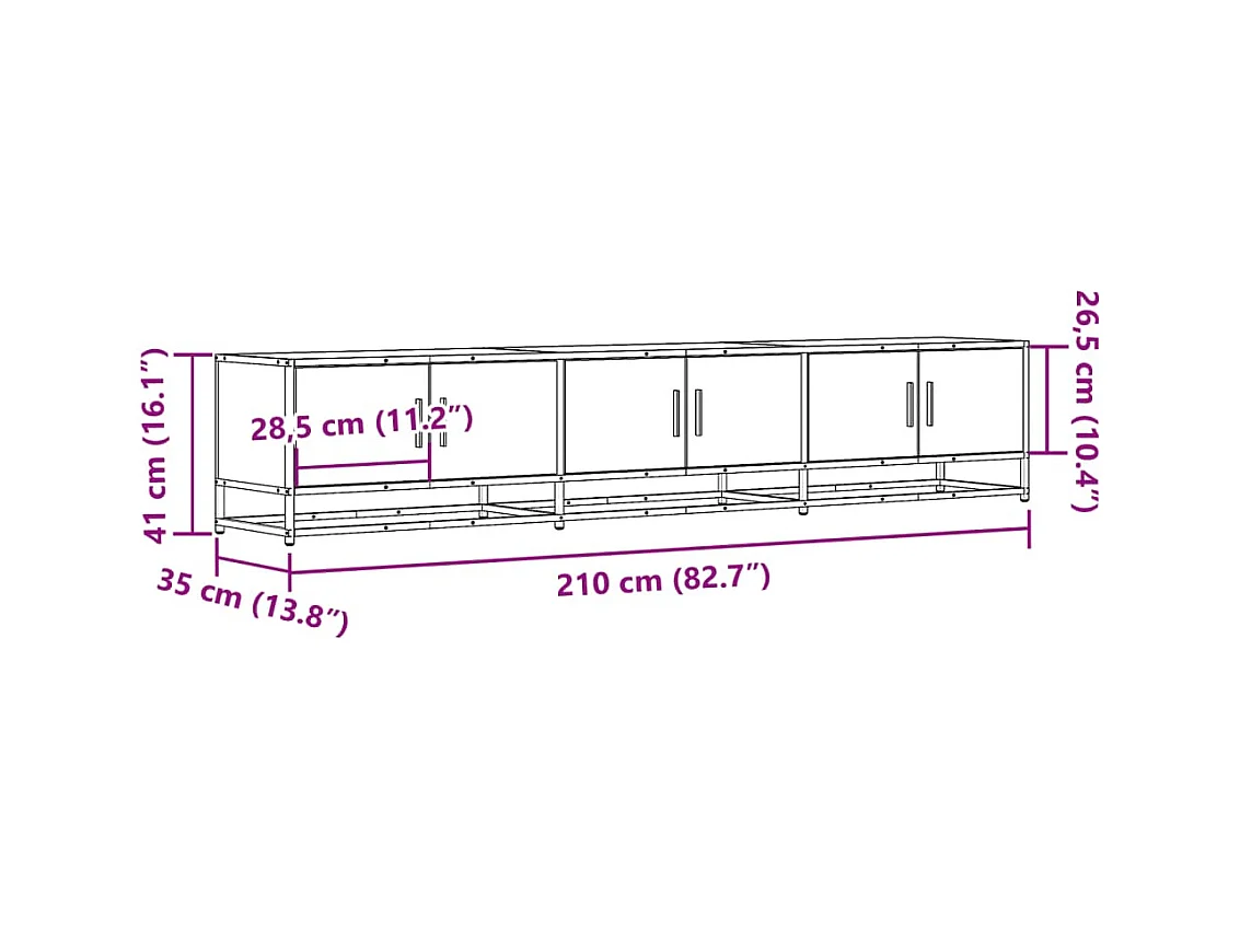 Meuble TV sonoma gris 210x35x41 cm bois d'ingénierie