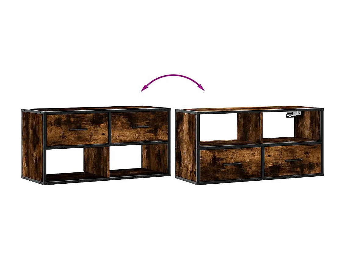 Meuble TV chêne fumé 80x31x39,5 cm bois d'ingénierie et métal