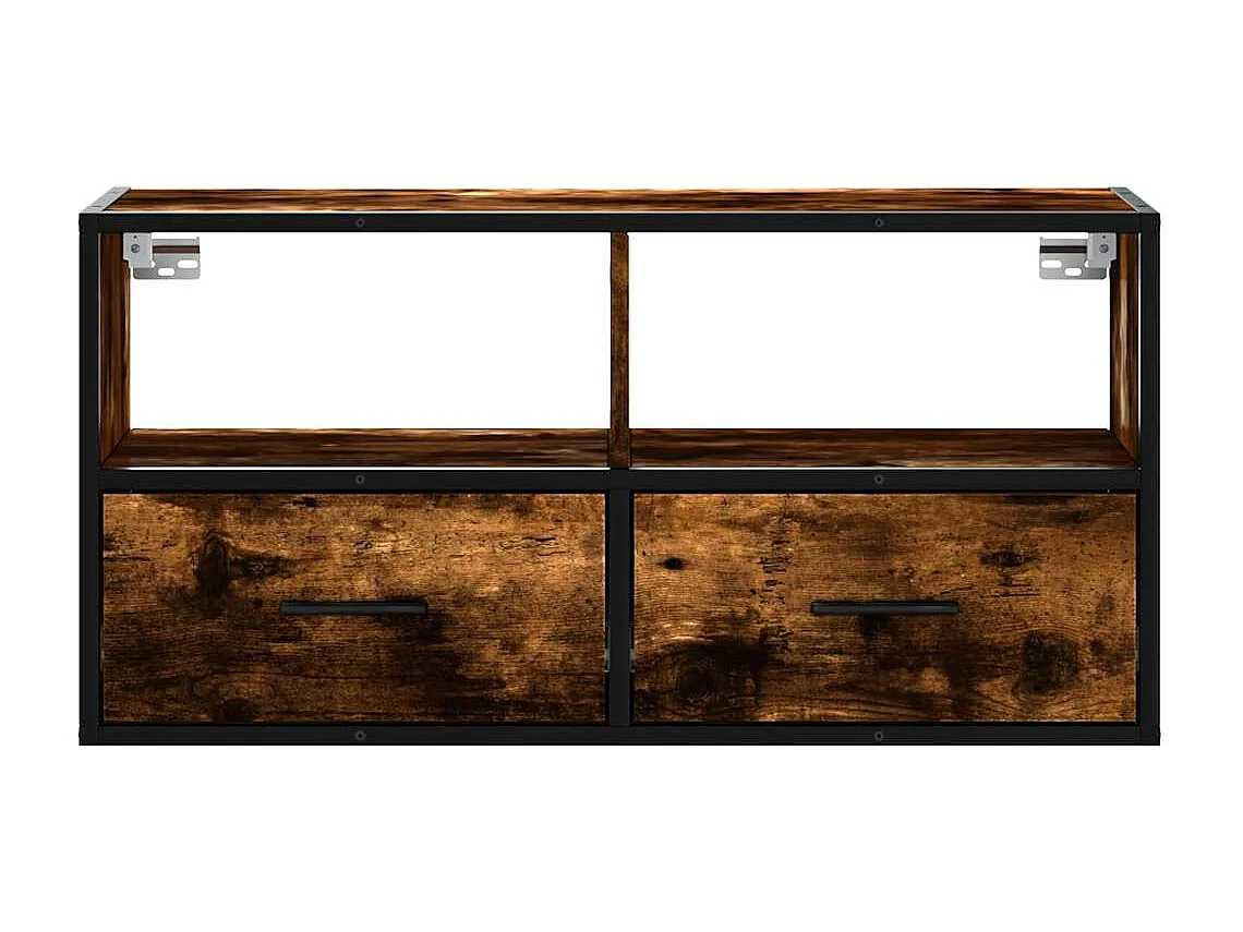 Meuble TV chêne fumé 80x31x39,5 cm bois d'ingénierie et métal