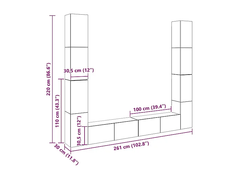 TV-Wandschränke 6 Stk. Altholz-Optik Holzwerkstoff