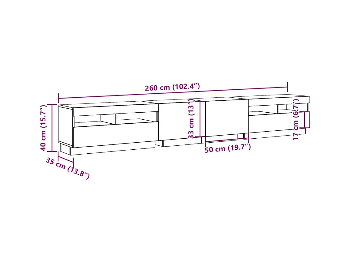 Meuble TV avec lumières LED chêne artisanal bois d'ingénierie