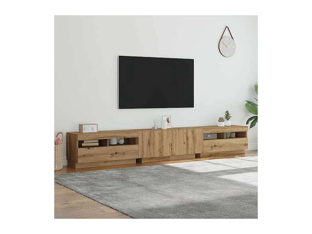 Meuble TV avec lumières LED chêne artisanal bois d'ingénierie