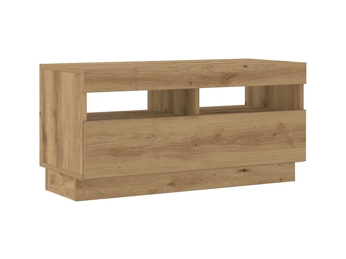 Meuble TV avec lumières LED chêne artisanal bois d'ingénierie