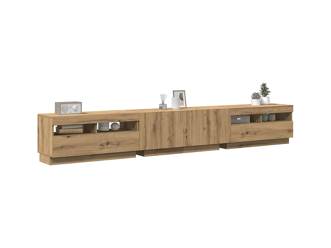 Meuble TV avec lumières LED chêne artisanal bois d'ingénierie