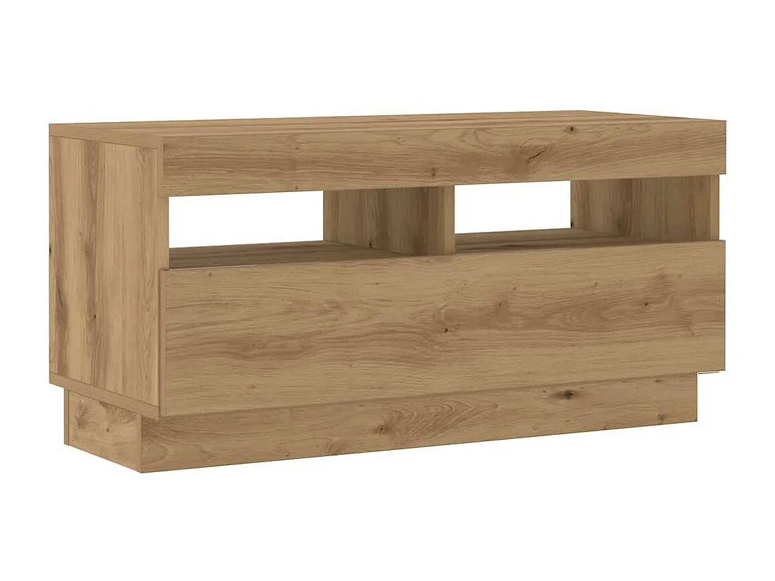 Narożna szafka RTV z drewna inżynieryjnego dębowego ręcznie wykonana z podświetleniem LED RGB, dużą przestrzenią do przechowywania i solidnym blatem