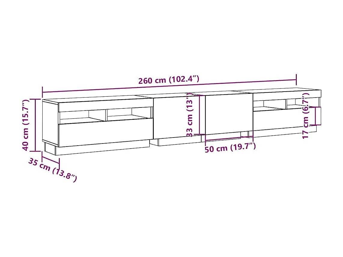 Meuble TV avec lumières LED chêne artisanal bois d'ingénierie