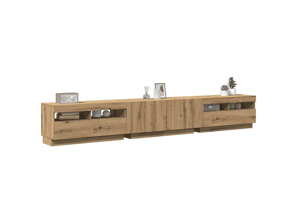 Meuble TV avec lumières LED chêne artisanal bois d'ingénierie