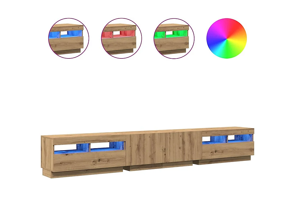 Meuble TV avec lumières LED chêne artisanal bois d'ingénierie
