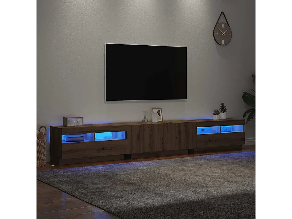 Meuble TV avec lumières LED chêne artisanal bois d'ingénierie