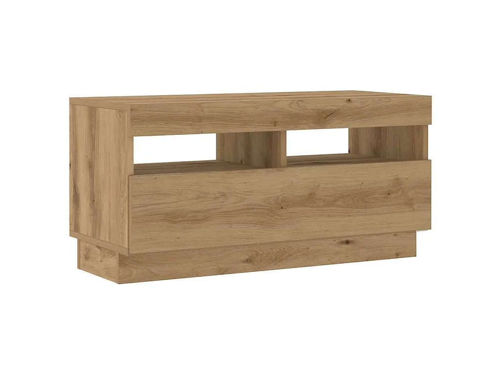 Meuble TV avec lumières LED chêne artisanal bois d'ingénierie