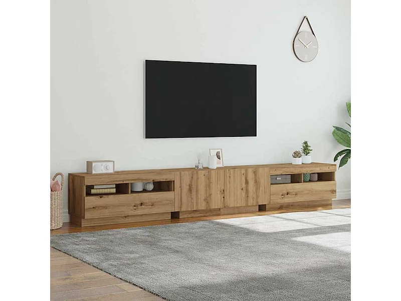 Mueble de TV luces LED madera roble artisan 260x35x40 cm
