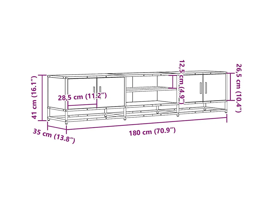 Meuble TV chêne marron 180x35x41 cm bois d'ingénierie
