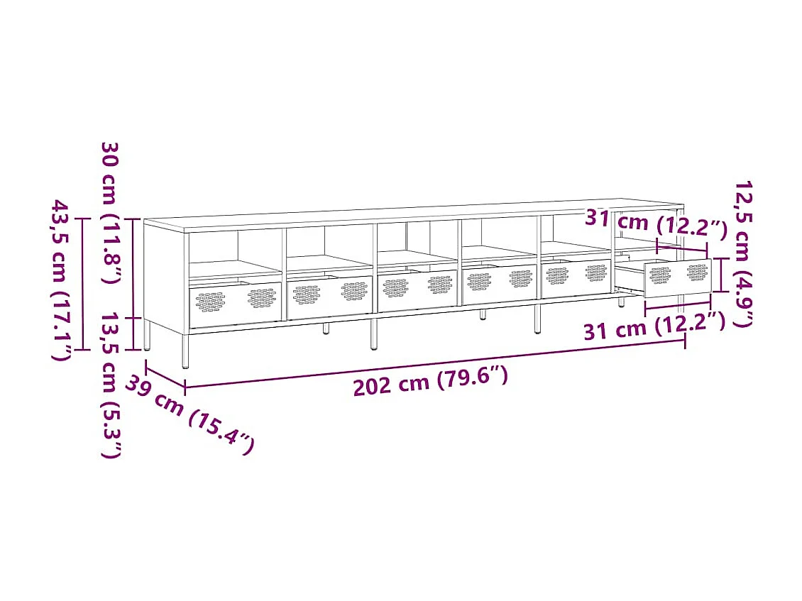Mobile TV Rosa 202x39x43,5 cm in Acciaio Laminato a Freddo