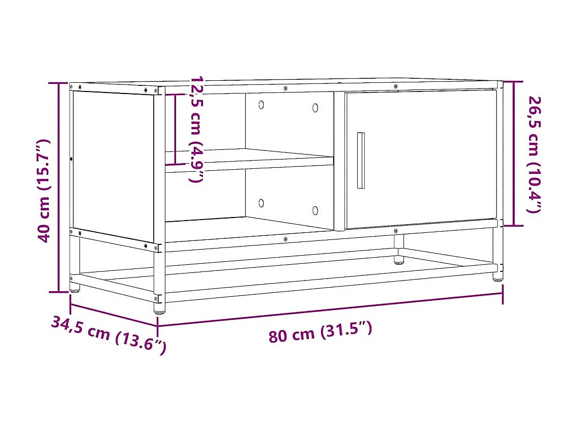 Mobile TV Grigio Sonoma 80x34,5x40 cm Legno Multistrato Metallo