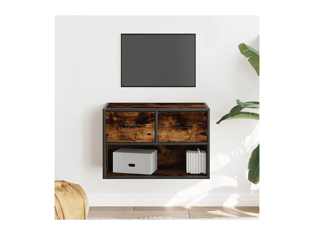 Meuble TV chêne fumé 60x31x39,5 cm bois d'ingénierie et métal