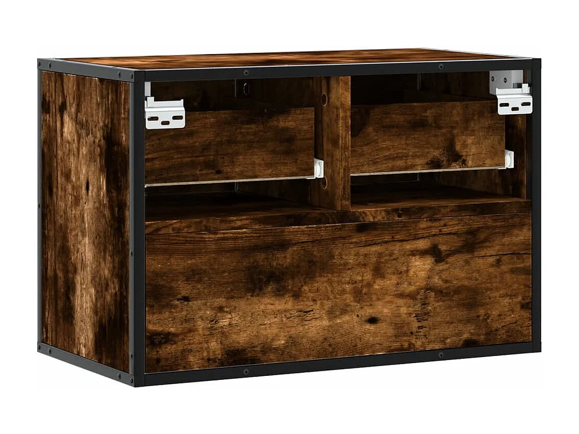 Meuble TV chêne fumé 60x31x39,5 cm bois d'ingénierie et métal