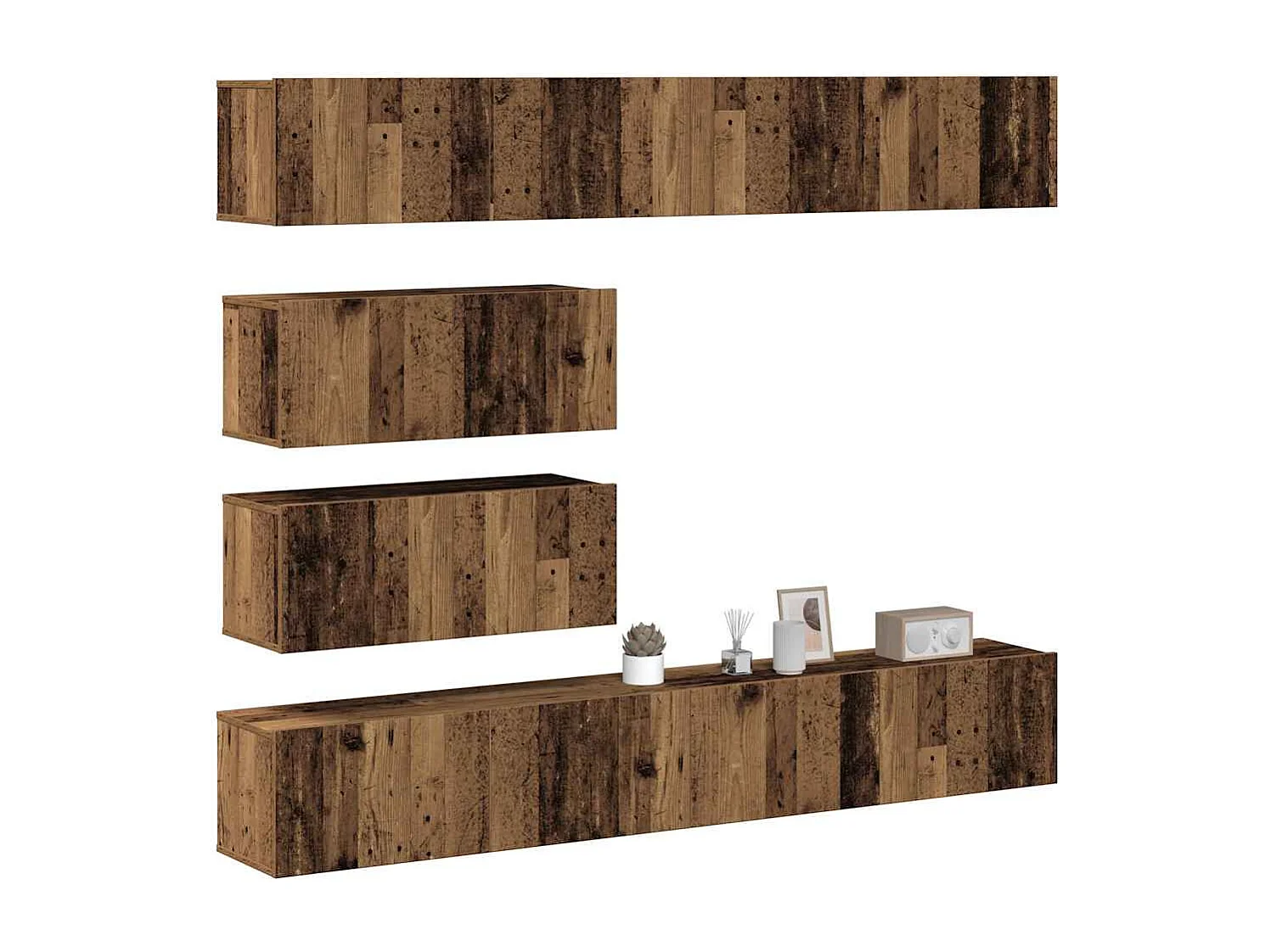 6-delig Tv-meubelset wandmontage bewerkt hout oud houtkleurig