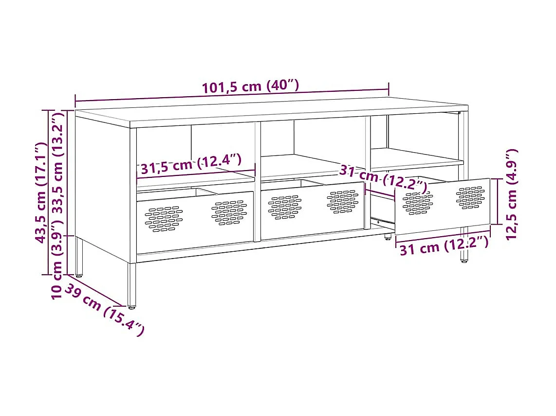 Tv-meubel 101,5x39x43,5 cm koudgewalst staal roze