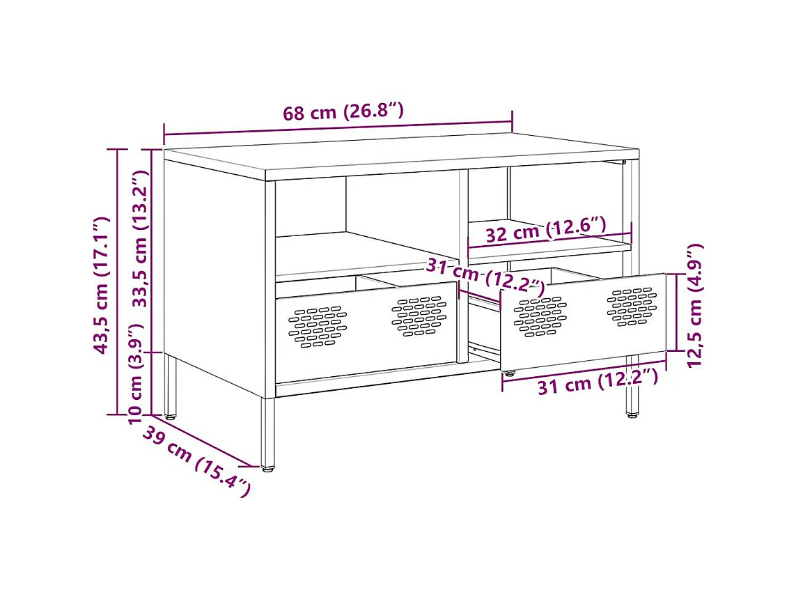 Meuble TV jaune moutarde 68x39x43,5 cm acier laminé à froid