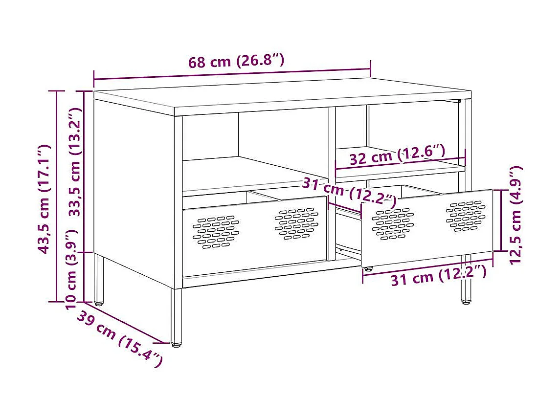 Meuble TV jaune moutarde 68x39x43,5 cm acier laminé à froid