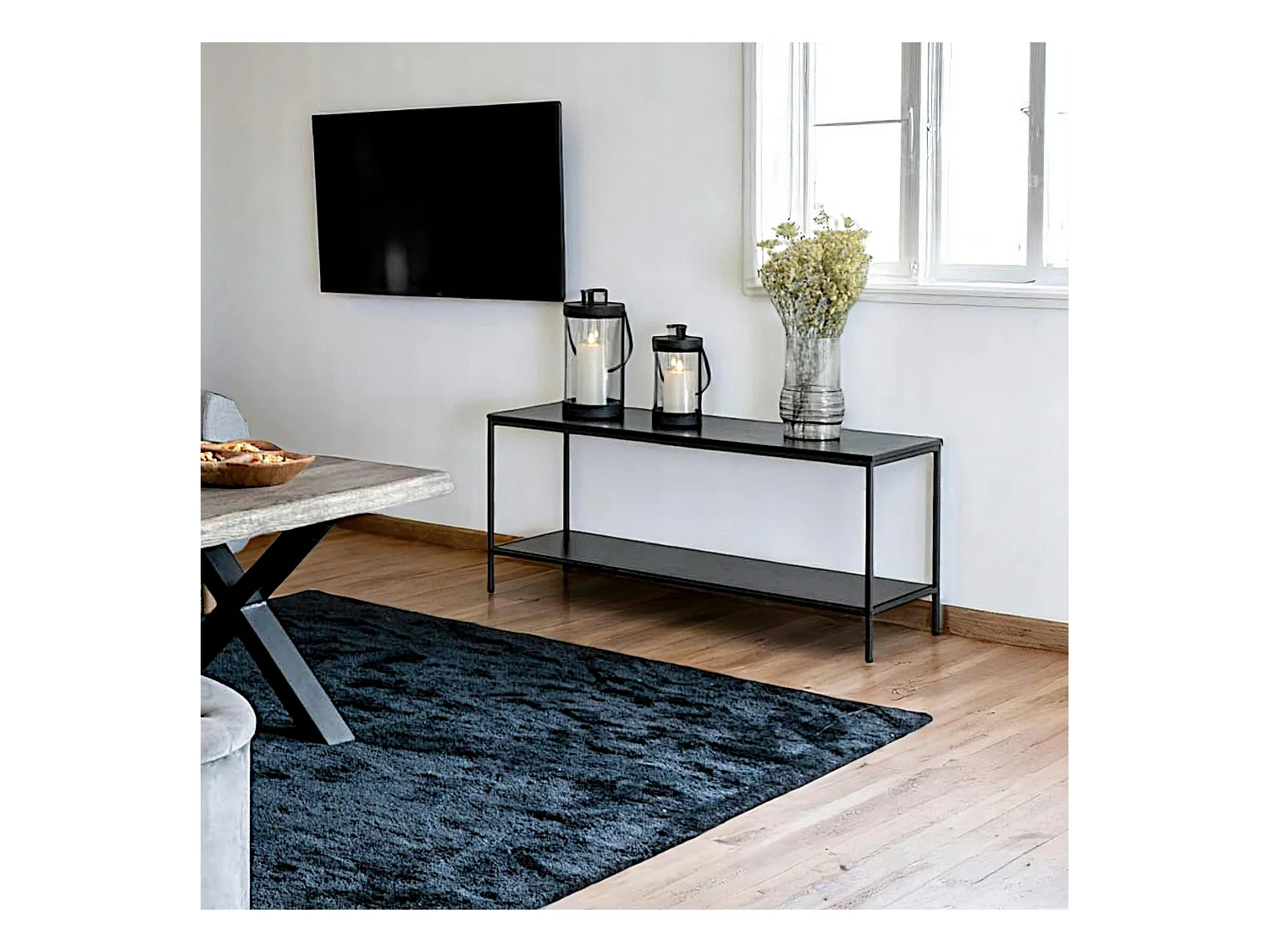 Petit meuble TV noir minimaliste - design à 2 niveaux TALLINN