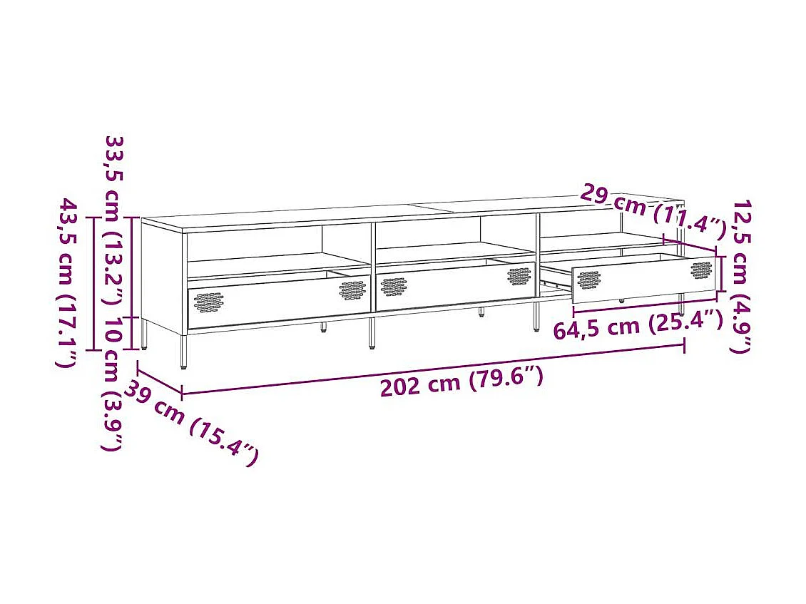 Tv-meubel 202x39x43,5 cm koudgewalst staal mosterdgeel