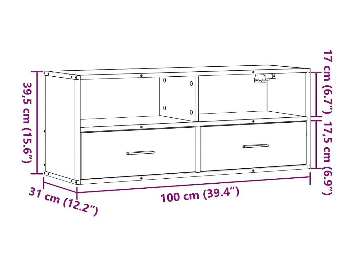 Meuble TV chêne marron 100x31x39,5cm bois d'ingénierie et métal