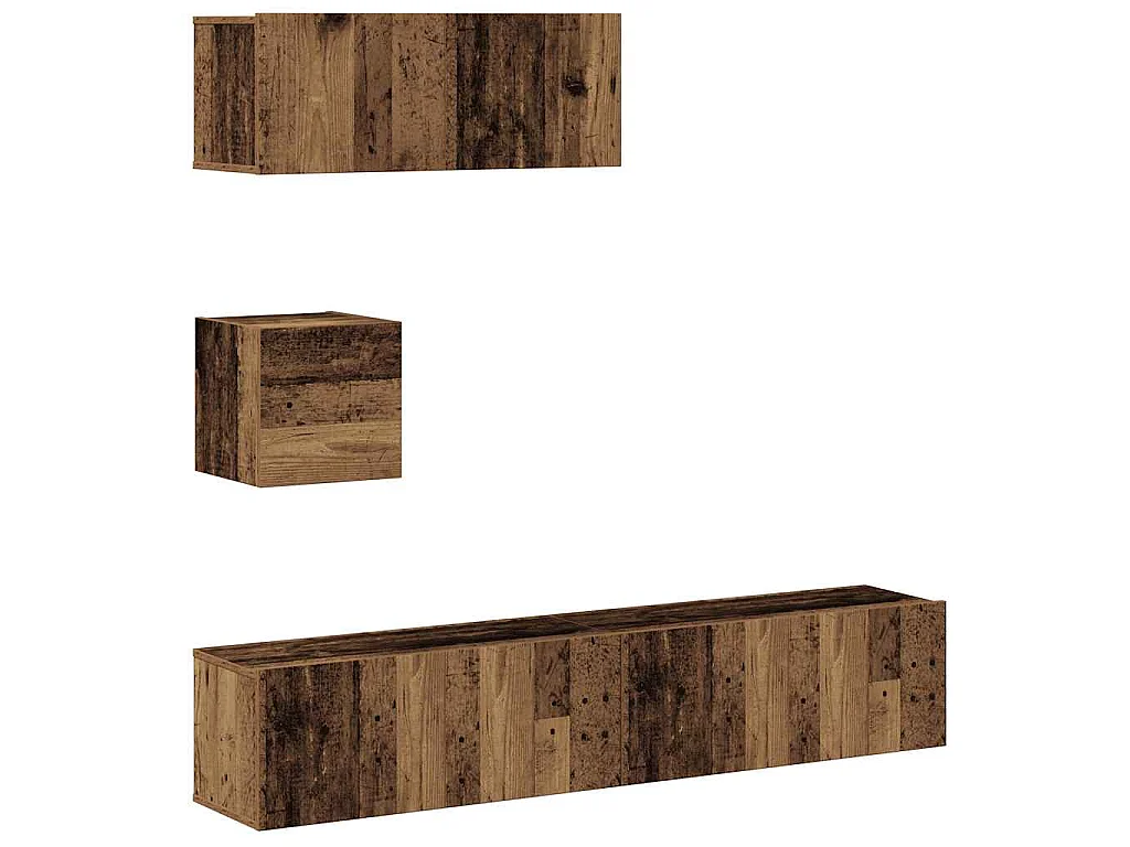 Conjunto de mueble de TV 4 piezas montado la pared madera vieja