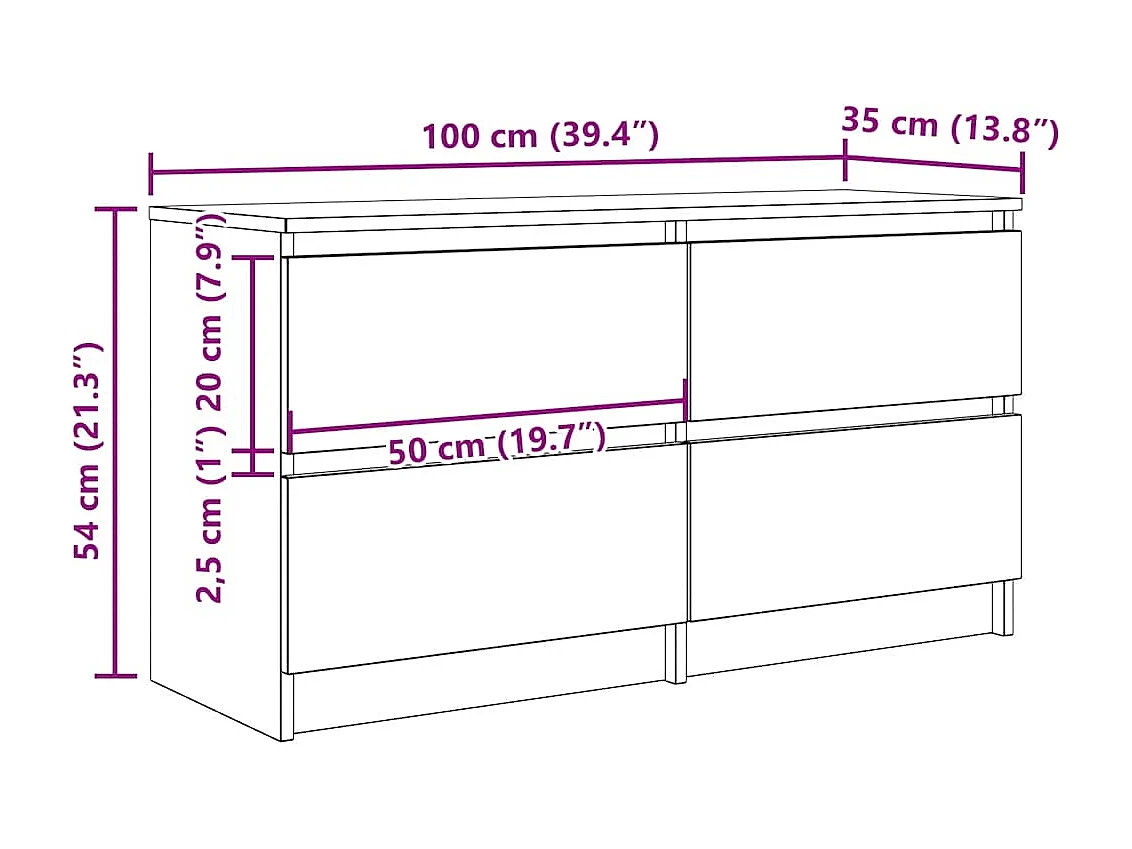 Meuble TV chêne artisanal 100x35x54 cm bois d'ingénierie