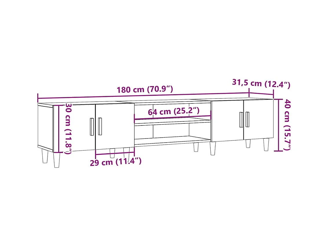 Meuble TV vieux bois 180x31,5x40 cm bois d'ingénierie