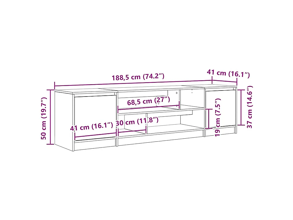 Meuble TV vieux bois 188,5x41x50 cm bois d'ingénierie