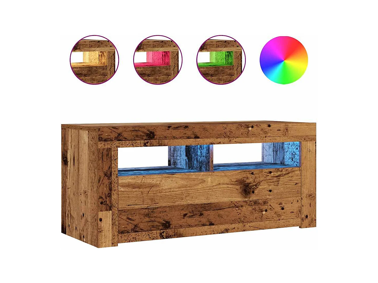 Mobile Porta TV con LED Legno Antico 90x35x40 cm Multistrato