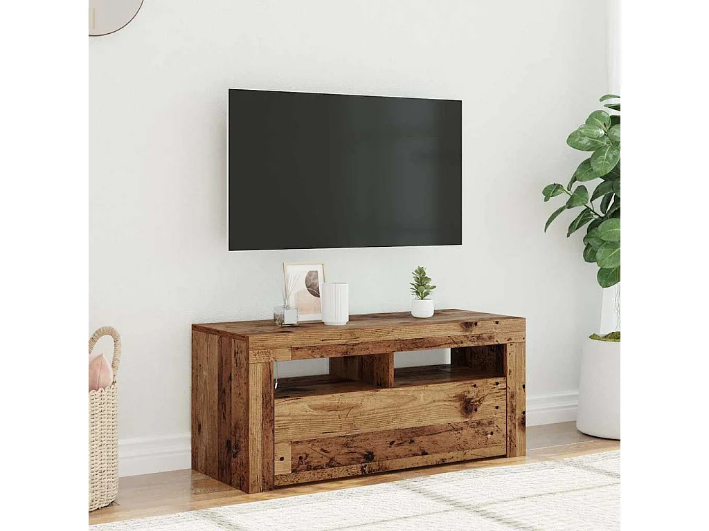 TV-Schrank mit LED-Leuchten Altholz-Optik 90x35x40 cm