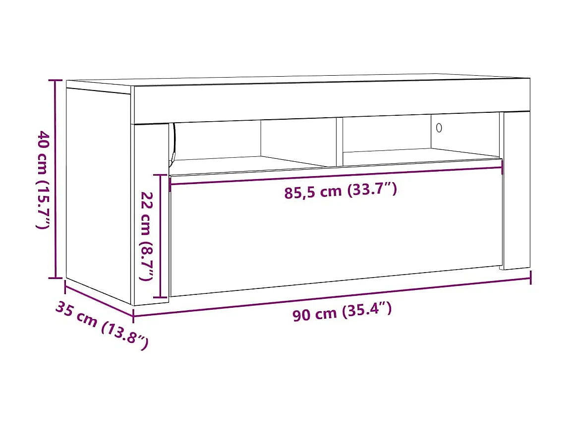 TV-Schrank mit LED-Leuchten Altholz-Optik 90x35x40 cm